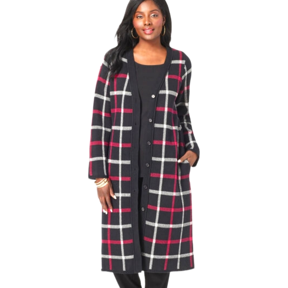 Jessica London Black and Pink Checkered Cardigan